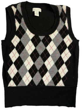 Vtg TWEEDS 100% Merino Wool Argyle Sweater Vest Scoop Neck Small Argyle Preppy